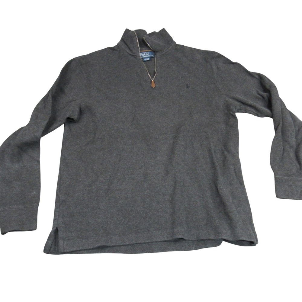 Polo Ralph Lauren Mens Quarter Zip Pullover Sweater Gray Cotton Size M Mock Neck